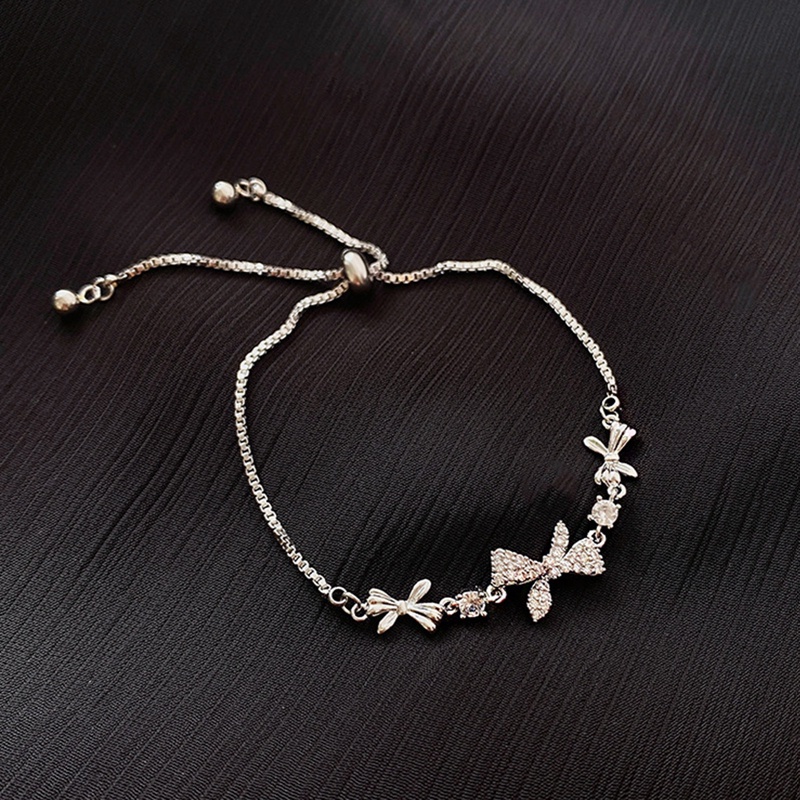 Gelang Model Tarik Bahan Tembaga Desain Pita Hias Berlian Gaya Simpleperi Untuk Wanita