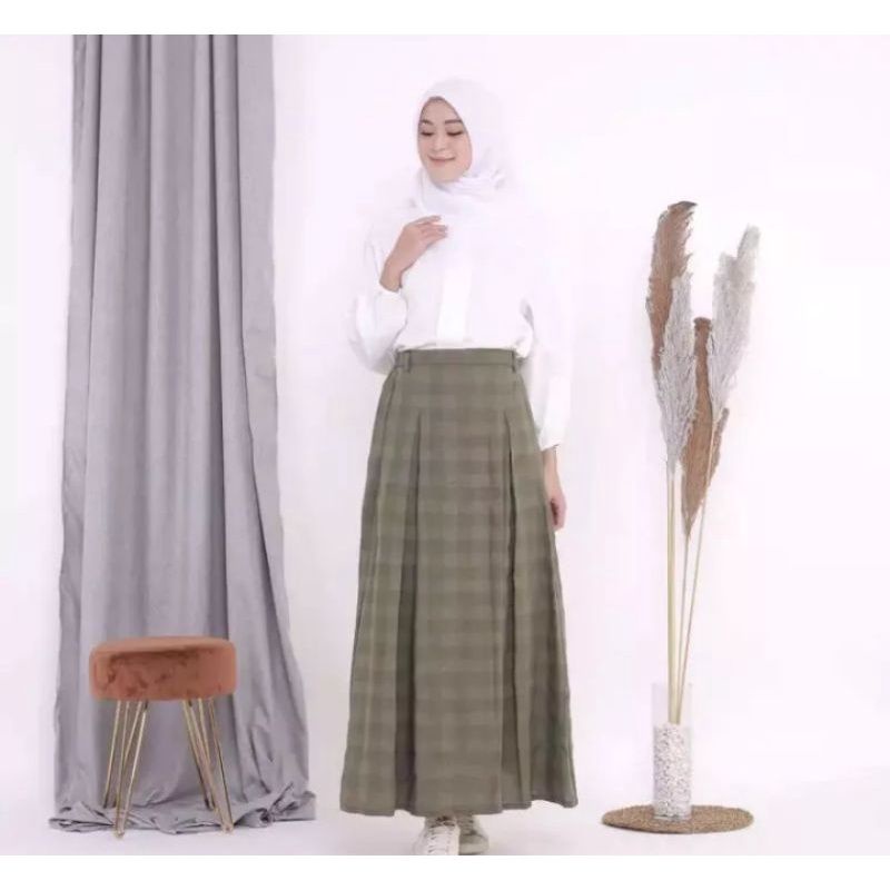 murah rok tartan kotak rempel/rok muslimah panjang