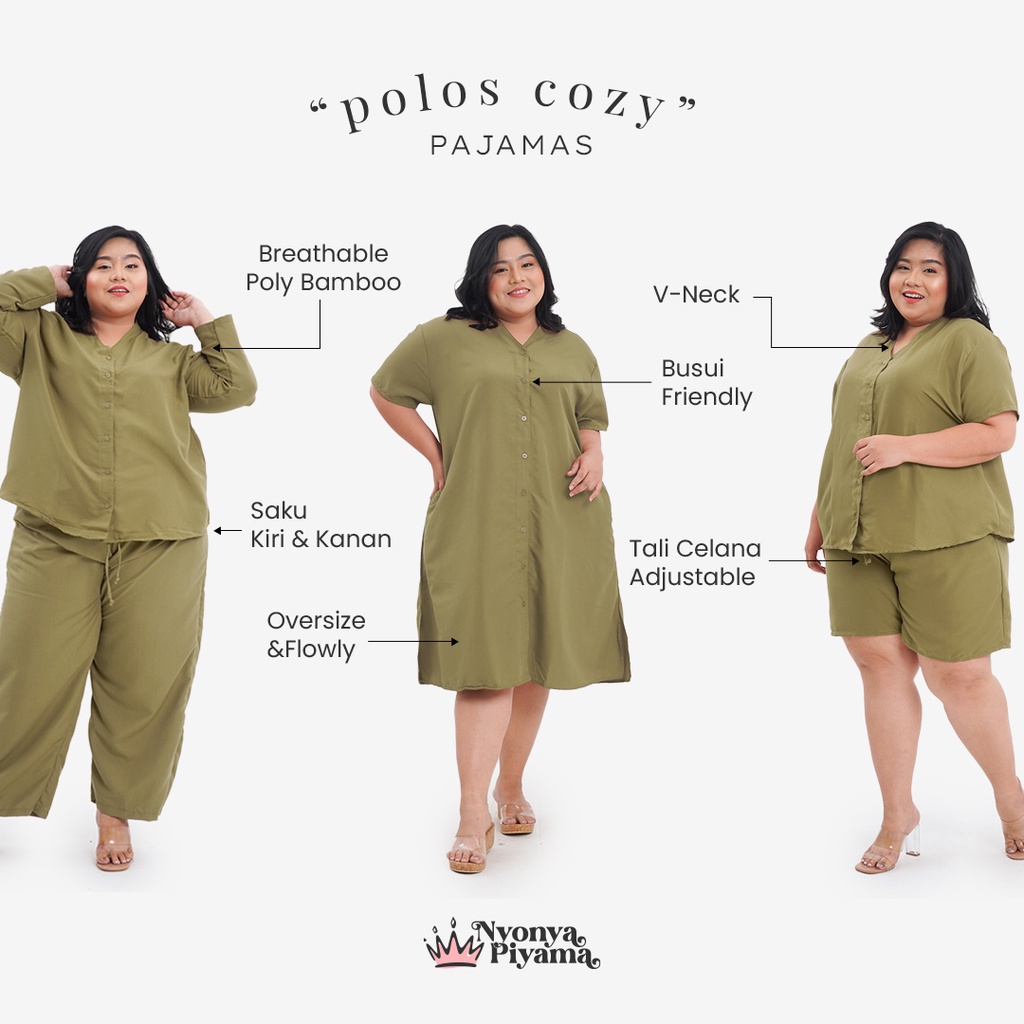 Nyonya Piyama Poly Bamboo Set Piyama Jumbo (Biscotti Polos Oversized Cozy)-1