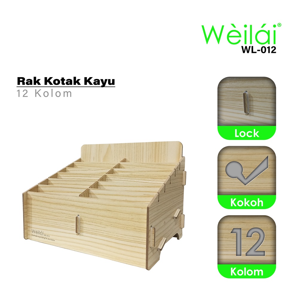 Weilai WL-012 Rak Kotak Kayu Elegan Penyimpanan Sparepart HP - Rak Multiguna 12 Sekat - Rak Kotak Ka