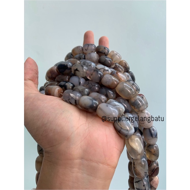 batu alam Penden tabung rhodolite hitam putih 2 x 1,5 cm berserat akik