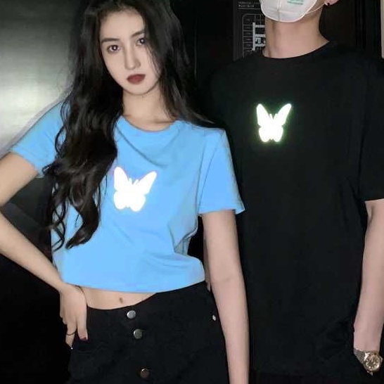 kaos couple lengan pendek kapelan pcar gambar kupu atasan kopel  baju kapel BUTTERFLY REFLEKTIF