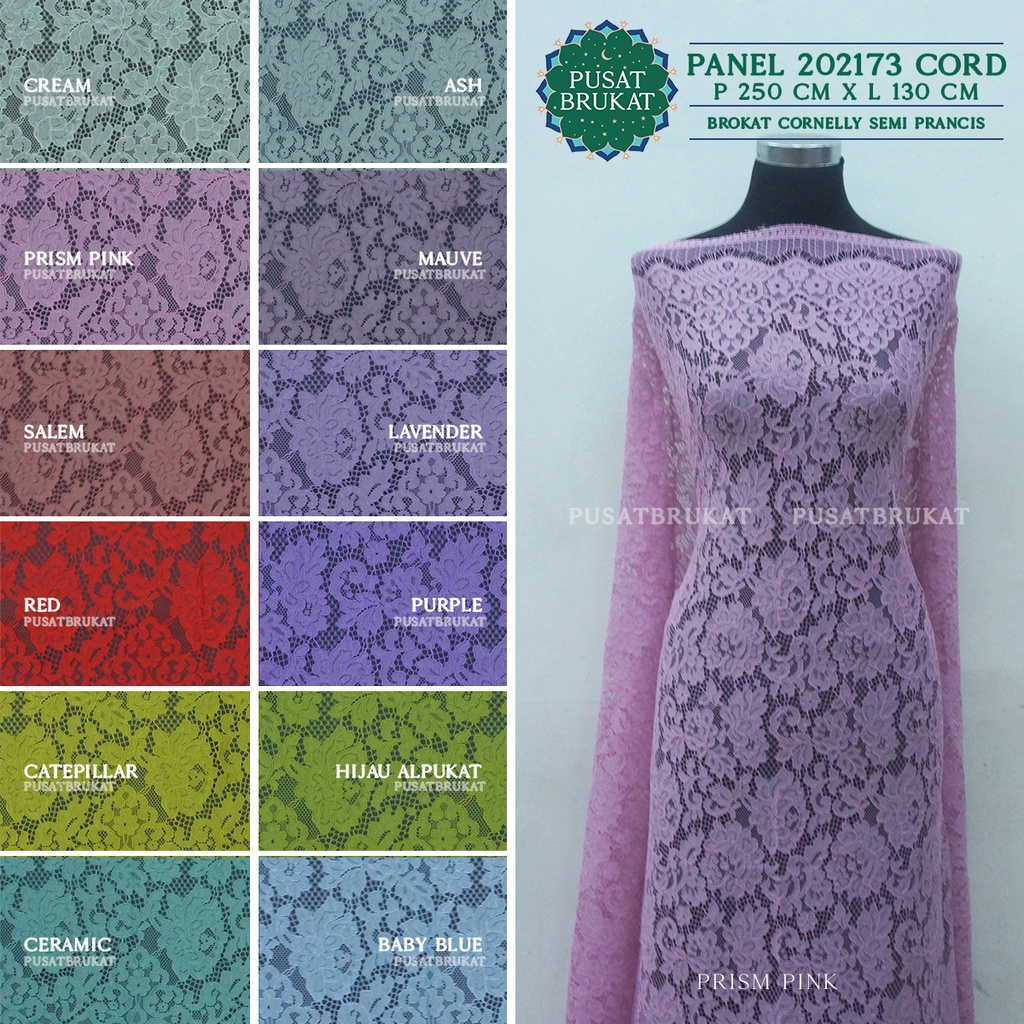 KAIN BROKAT SEMI ITALY PRANCIS KATUN CORNELLY / BRUKAT PANEL CORD WILONA , P 202173 CORD,  P250CM X L140CM [harga per potong]