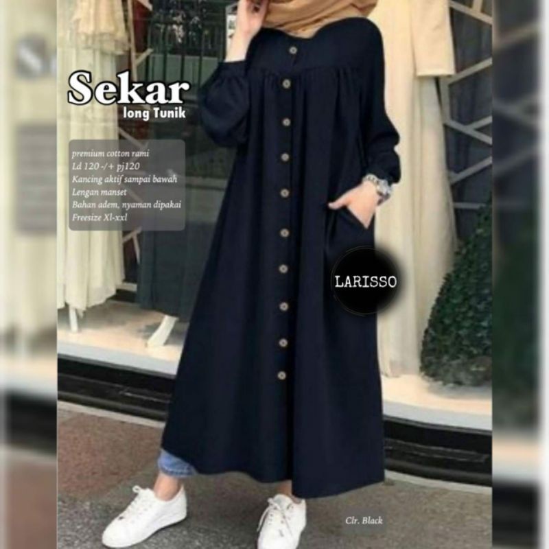 SEKAR MIDI DRESS LONG TUNIK KATUN LINEN JUMBO LD 120-125