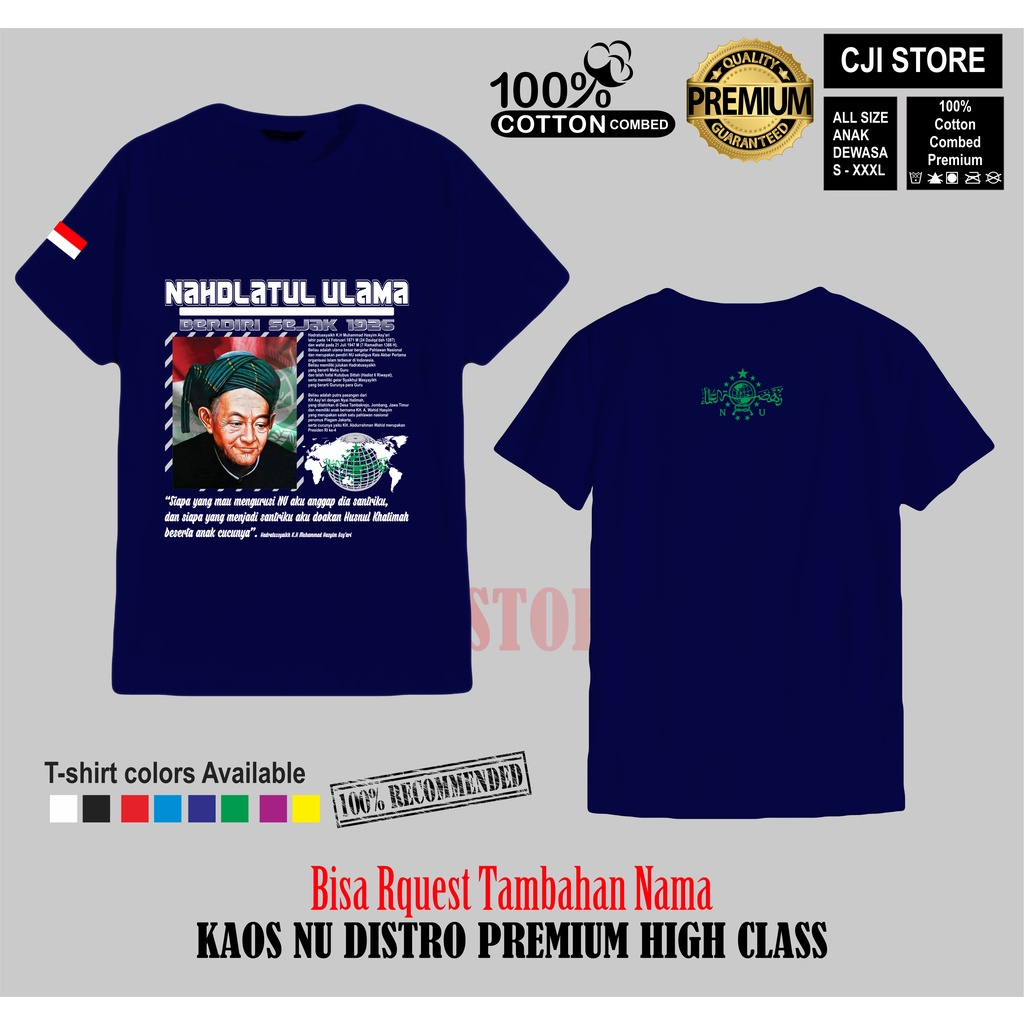 Kaos Distro Hadratussyaikh KH. Hasyim Asy'ari-Kaos Mbah Hasyim Asy'ari Biografi-Biru Dongker