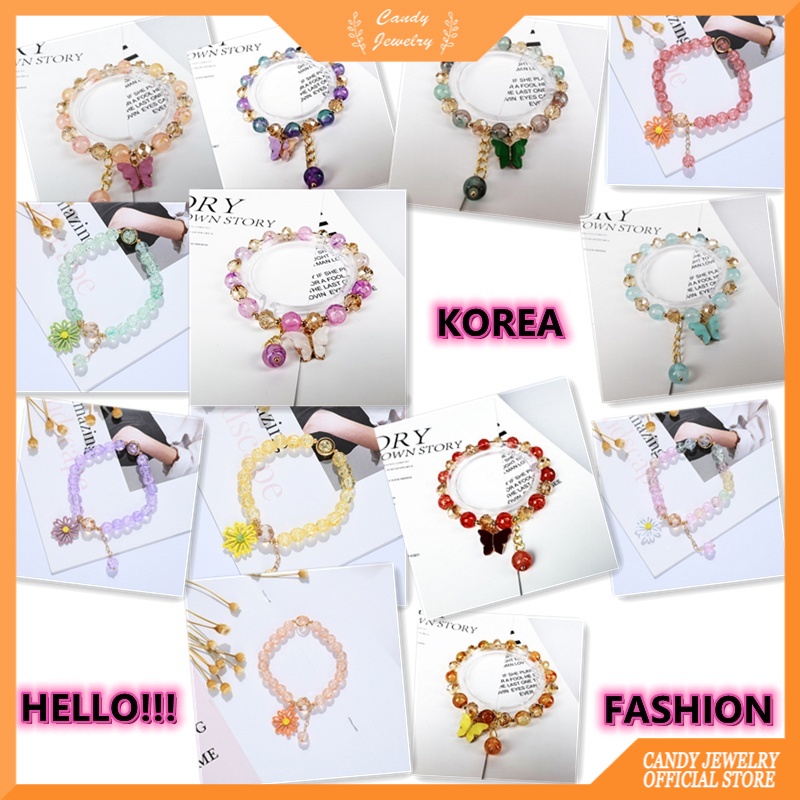 Gelang Manik-Manik Kristal Warna-Warni Bentuk Bunga Aster Butterfly Gaya Korea Untuk Wanita