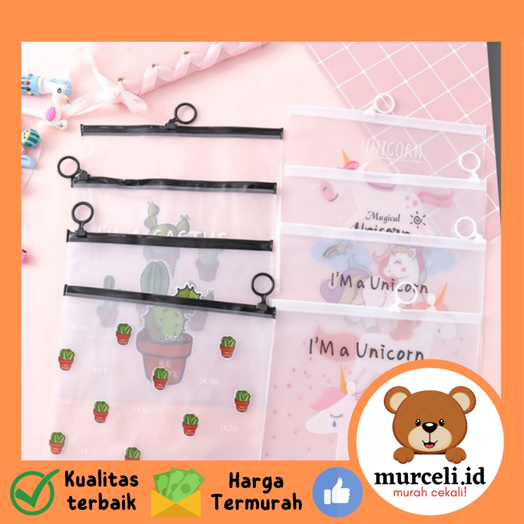 

Tempat Pensil Transparan Unicorn & Pink Panther / Map File Unicorn / Zipper Bag