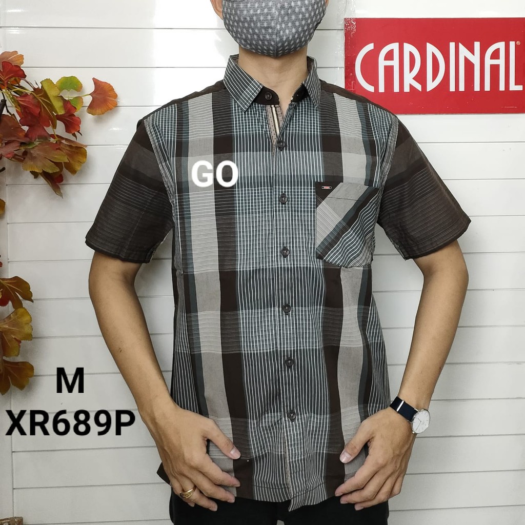 gof M CARDINAL KEMEJA CASUAL Pakaian Atasan Pria Kemeja Reguler Hem Casual Santai Lengan Pendek