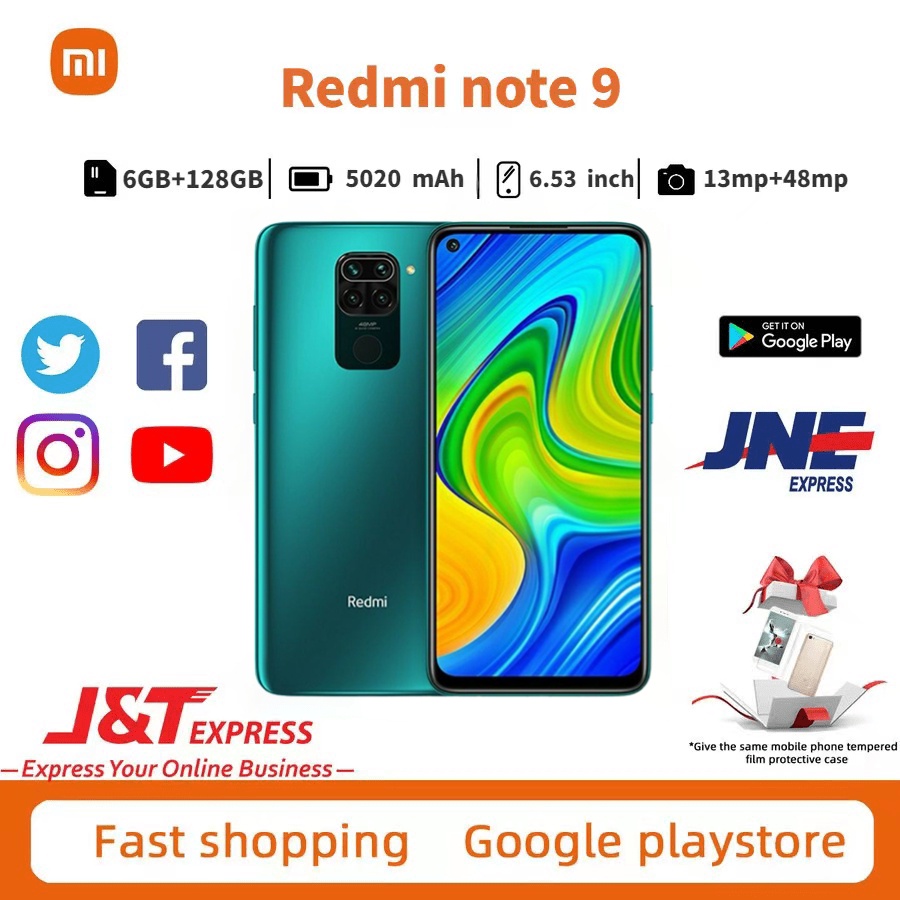 Xiaomi Redmi Note 9 RAM 6GB/128GB 13MP depan 48MP kamera belakang layar 6.52 inci hp Garansi 1 Tahun