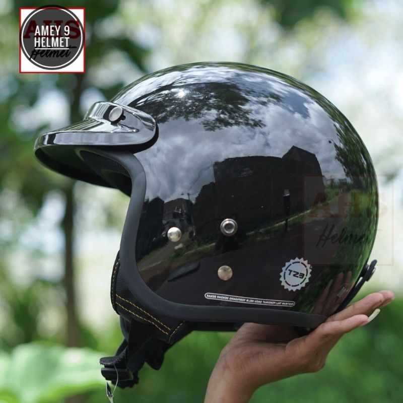 HELM BOGO RETRO DEWASA FULL LEHER KACA DATAR SNI