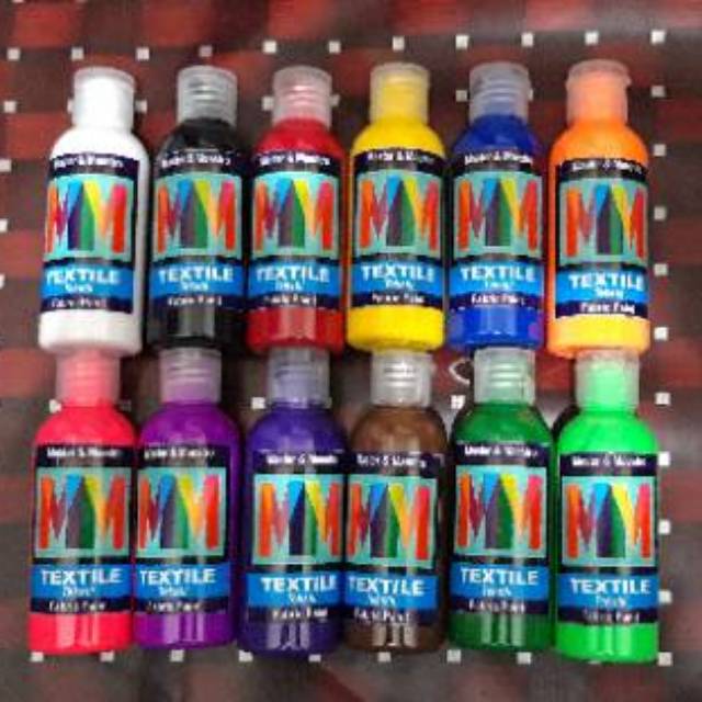 Set 12 Warna Bonus 1 Putih Cat Textile MM 60ml Untuk Lukis Kaos, Sepatu, Jaket, Jilbab, Lukis Masker