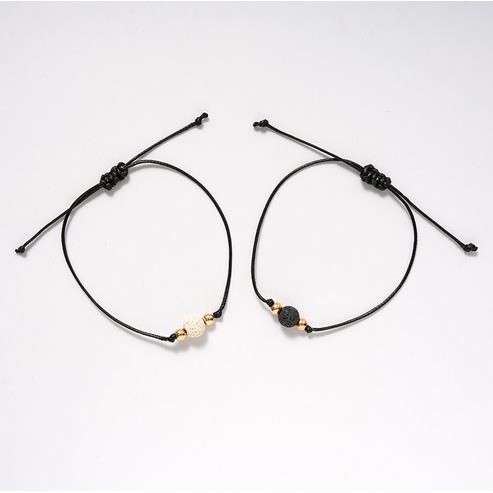 Gelang Couple Mote Batu Alam Lava Stone White and Black