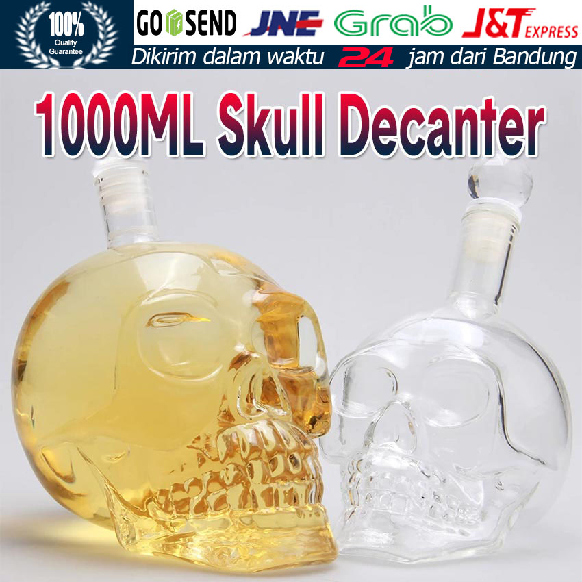 3D 1000ml Botol Gelas Kepala Tengkorak Kaca Gelas Kristal Bening Mug Whiskey Vodka Wine Decanter