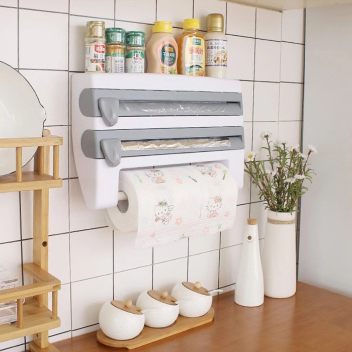 FIT Triple Paper Dispenser Tissue Dapur Cling Wrap Aluminium Foil Storage