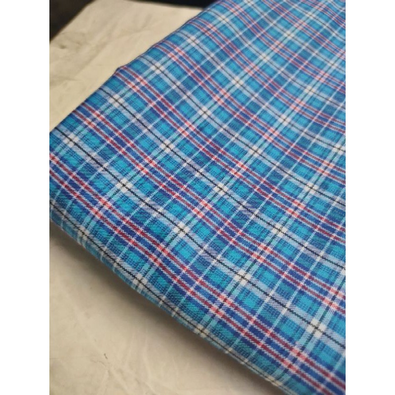 BAHAN KAIN KATUN YANDET YANDED KEMEJA SERAGAM KOTAK-KOTAK biru PRIA WANIT ANAK GULUNGAN METERAN (YAR