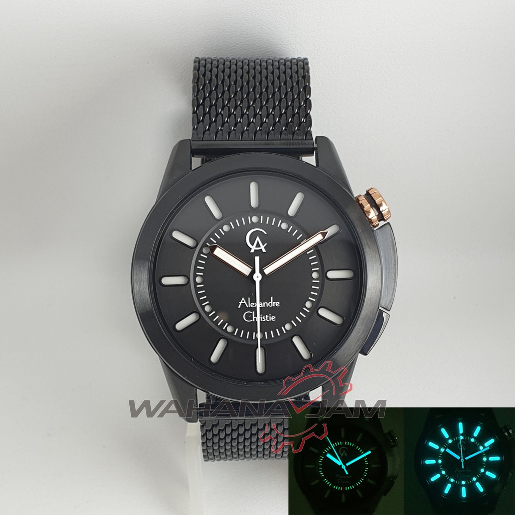 Alexandre Christie AC 8632 MH BIPBA / Jam Tangan Pria AC8632 Rantai Pasir Hitam Black Lampu Radium