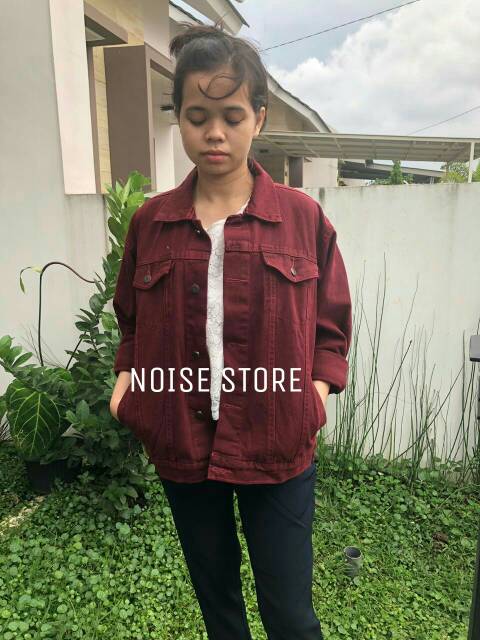 Jaket Jeans Maroon Oversize Premium Quality