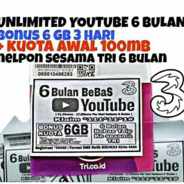 perdana tri (three) unimited youtube 6 bulan