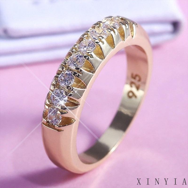 【COD】Cincin Lapis Emas Desain Geometri Hias Zircon Untuk Wanita