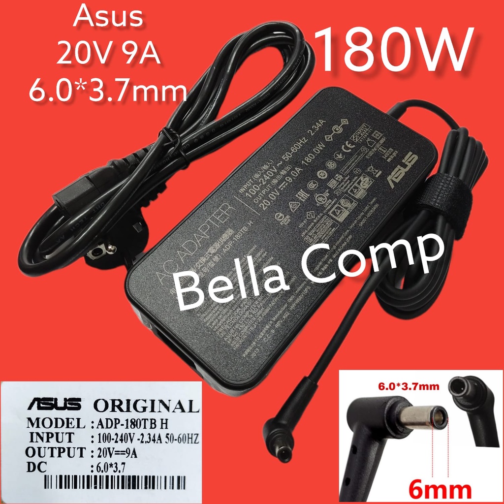 ASUS - 180W 20V 9A Adaptor Charger Asus ROG Zephyrus G14 GA401IV ADP-180TB H ASUS ROG GR8 II GU502 GU502GV GX501 FX505 FX705 G531GT GA502 GL504GM GL531GT GM501GM GU501GM TUF505DT TUF505DU TUF705DU