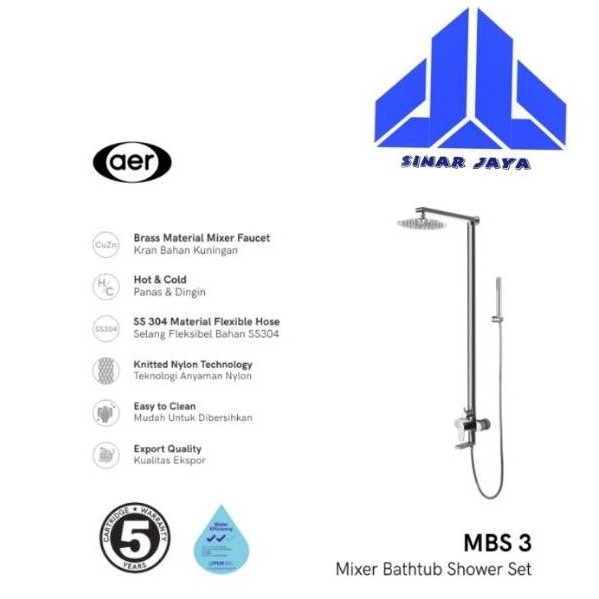 AER Mixer Bathub Shower Set Panas-Dingin, Kran Air , Kran MBS-3