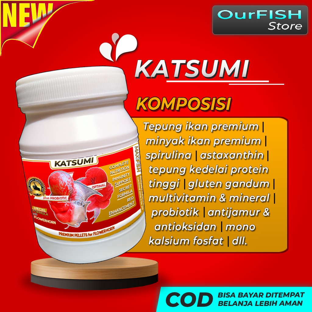 KATSUMI Pelet Louhan Jenong dan Warna with Carophyll Spirulina Probiotic Pelet Ikan Hias Red Devil