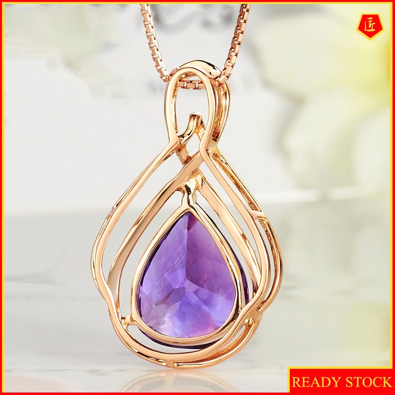 [Ready Stock]5 Karat Amethyst Pendant 18K Gold Colored Gemstone Elegant Temperament