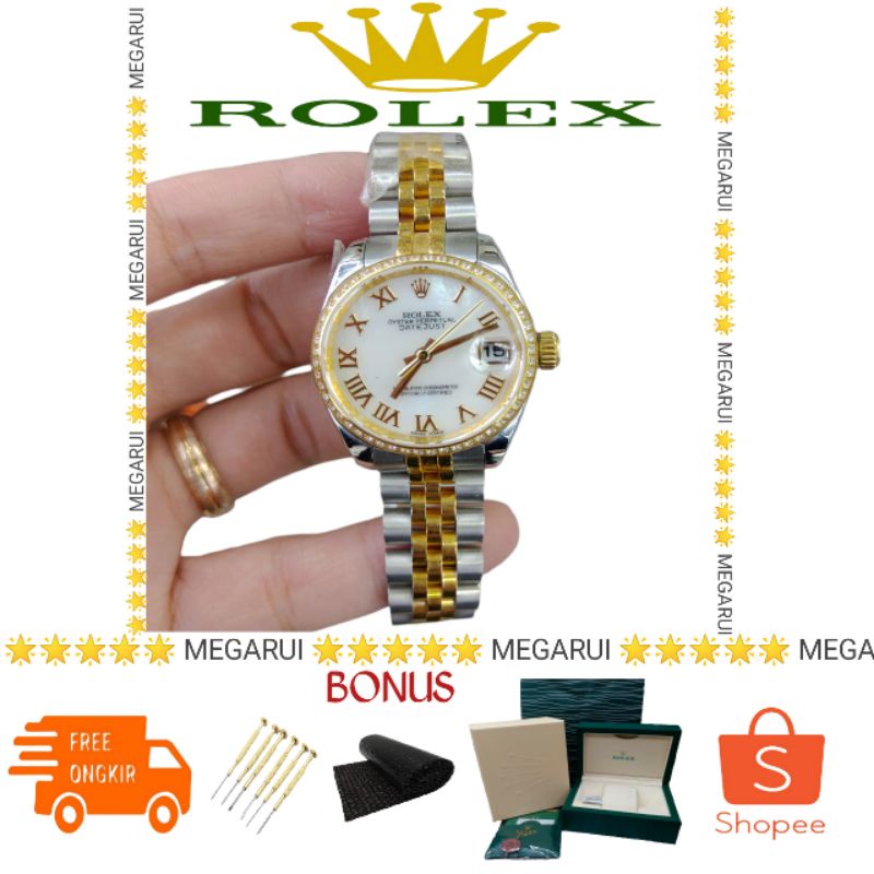 JAM TANGAN CEWEK ROLEX DATEJUST 31MM ROMAWI KOMBINASI GOLD SWISS ETA
