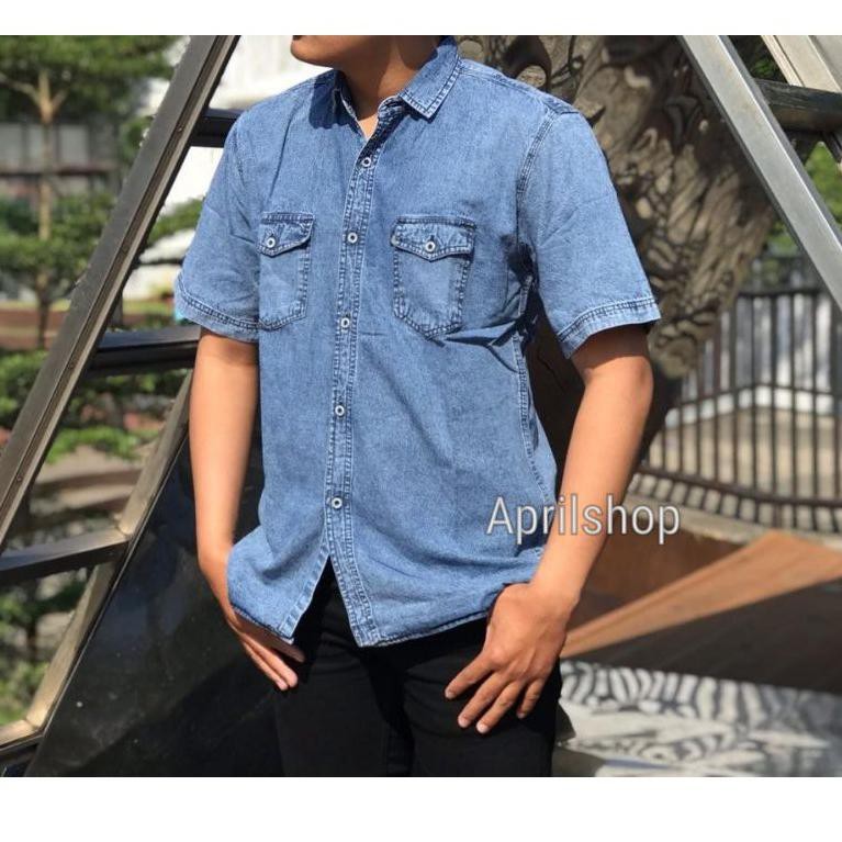 Terkini Kemeja Jeans Pria Lengan Pendek Atasan Jeans Kemeja Denim Pria Kemeja Levis Pria Lengan Pend