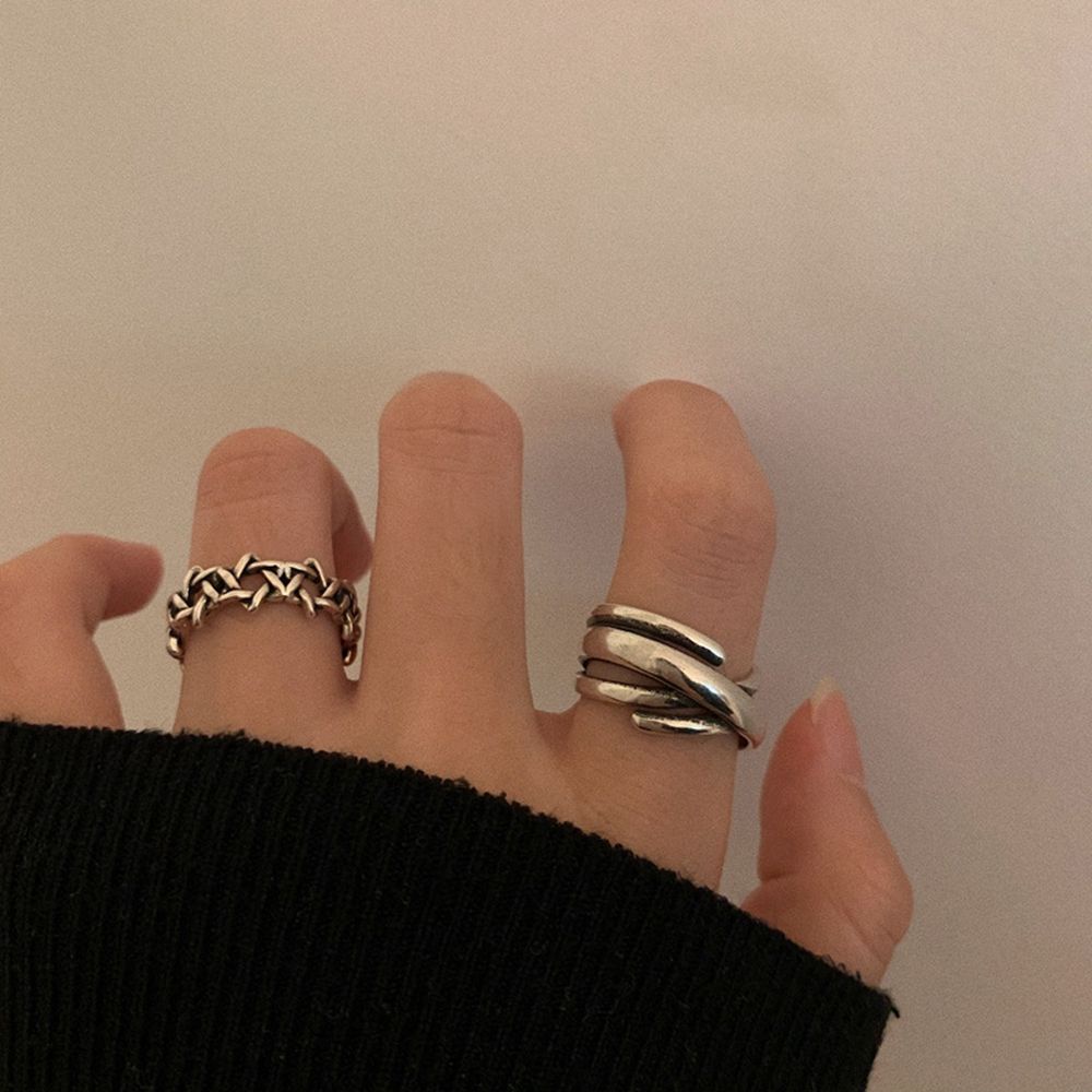 Needway  Trendy Korean Style Ring Retro Female Finger Ring Opening Adjustable Ring Men Roman Numeral Irregular Cool Punk Style Alloy Couple Ring