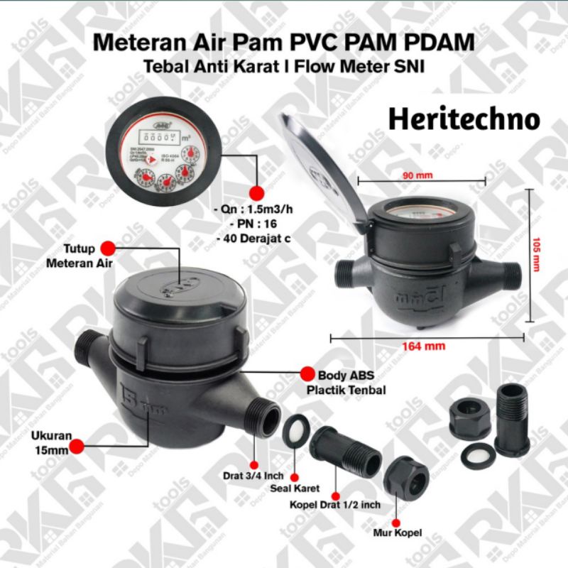 Meteran Air Pam PVC PAM PDAM Tebal Anti Karat Flow Meter SNI Alat ukur air PDAM PAM