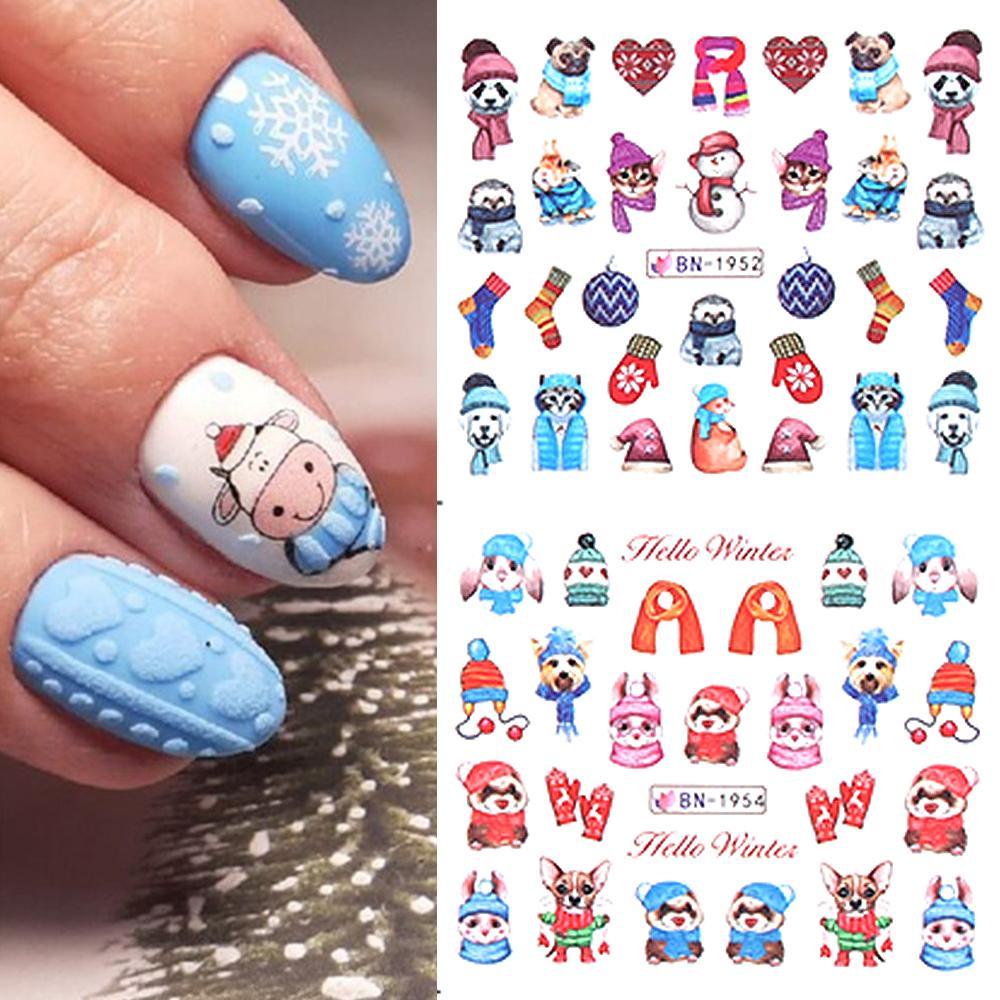 R-flower 12pcs Stiker Kuku Nail Art Dekorasi Pinguin Natal Decals Fox