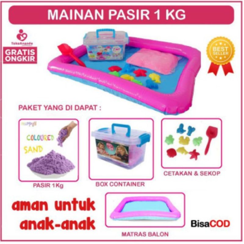 Mainan Anak Pasir Ajaib 1kg dan Box Container Lengkap Dengan Wadah Cetakan Sendok