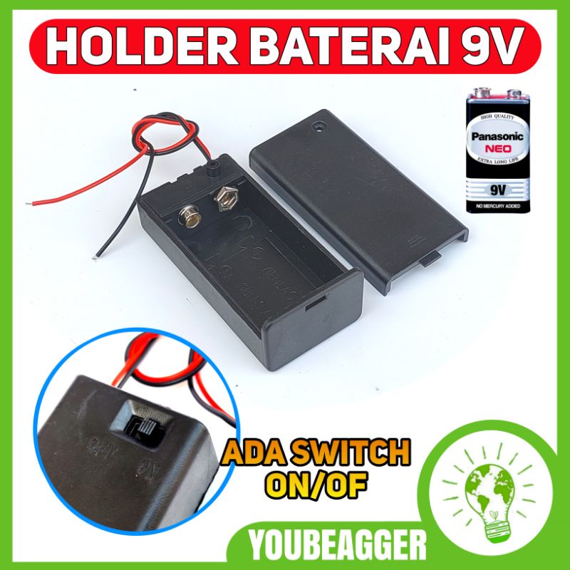 Holder baterai 9v + switch ON OFF