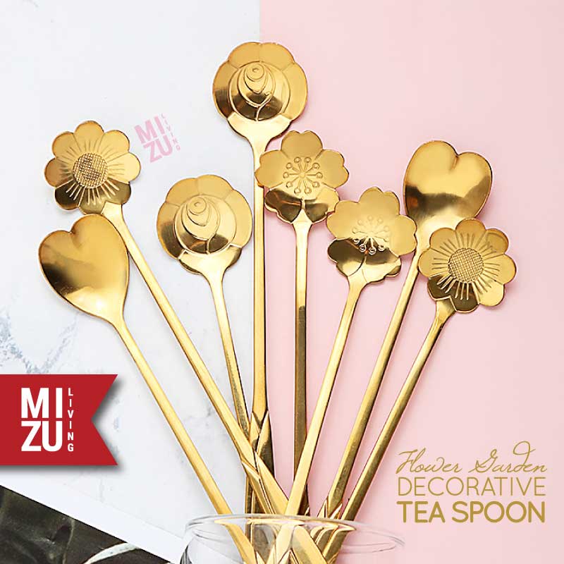 FLOWER GARDEN Golden Teaspoon Gold Single Spoon Sendok Teh Emas