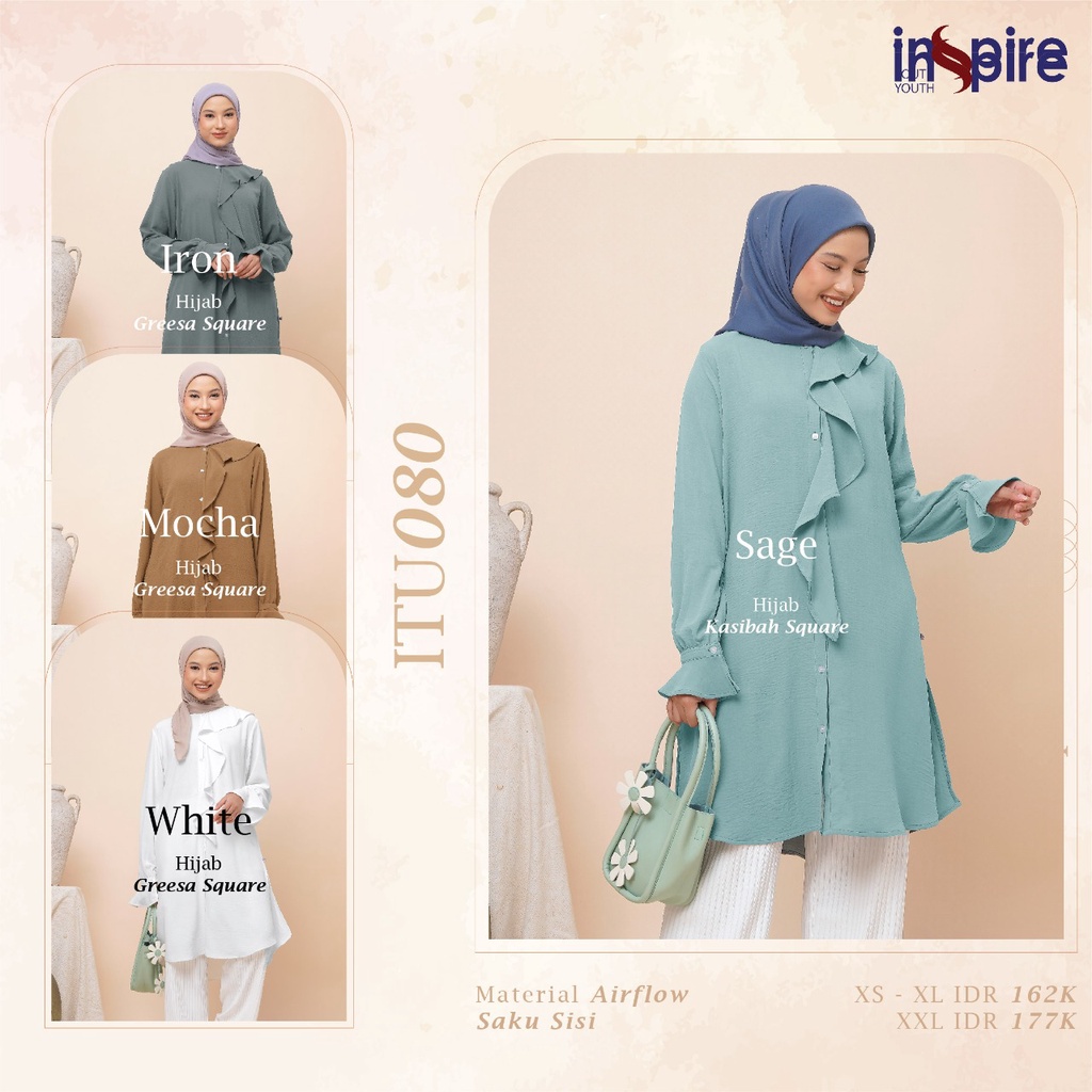 Inspire Tunik ITU 080 Bahan Airflow Atasan Wanita Polos kekinian Modern