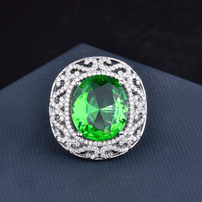 Cincin Bentuk Bulat Unik Bahan Cubic Zirconia Warna Hijau Untuk Wanita