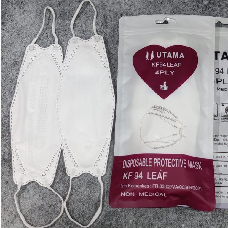 MASKER KF94 LEAF UTAMA 4PLY EARLOOP FACE MASK - ISI 10 PCS PUTIH