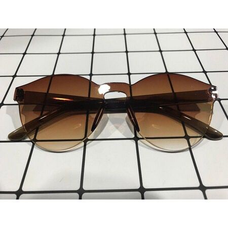 ✨Bayar di Tempat✨Kacamata Pria/Wanita-Jelly-Permen-Warna-Fashion-Tanpa Frame-Sunglasses-Murah-#18 Coklat Bening