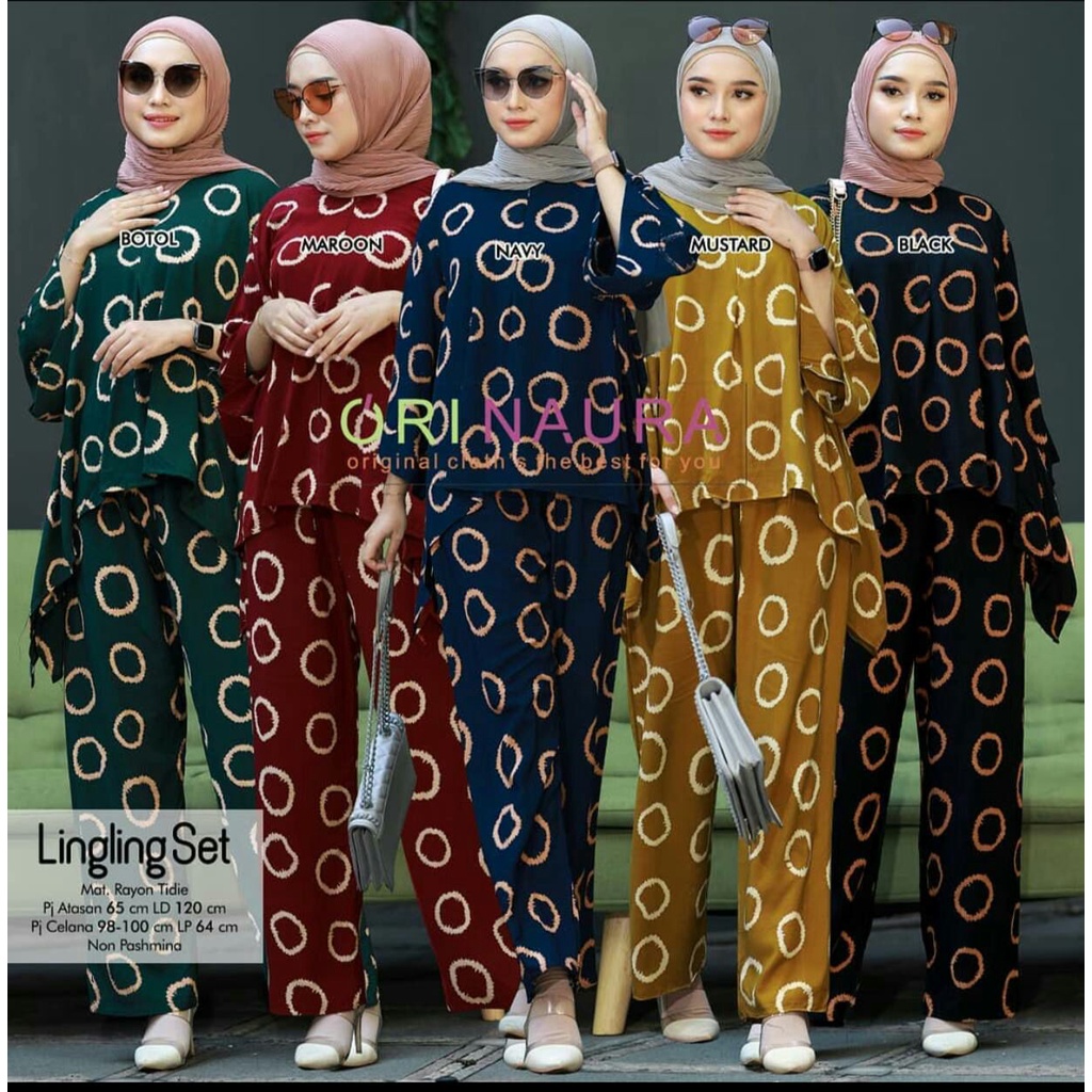 Daster Arab Lingling One Set Batwing Waka Waka Jumbo Setelan Celana Kulot Big Size Fashion Batik