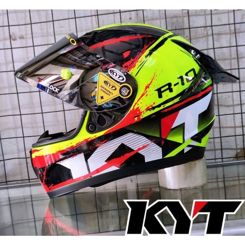 Visor KYT RC7 R10 K2R Paket Ganteng Kaca Flat + TOP + Sticker Kaca + Tear Off Post Iridium Silver