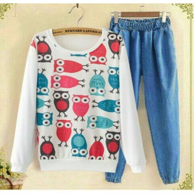 Set OWL bahan spandek celana jogger fit To L