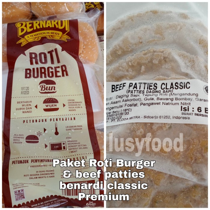 

Paket Roti Burger benardi+beef patties 6pcs Halal