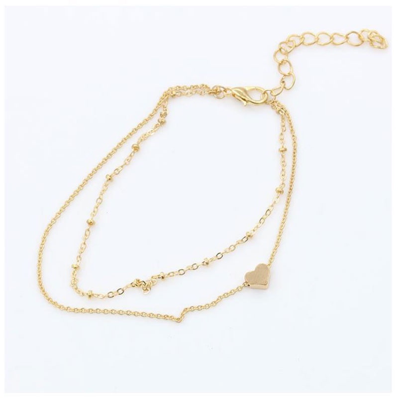 COD Gelang Titaniun Perak Berbentuk Hati Rantai Gelang Tangan Wanita Bunga Bintang Liontin Korea Fashion Gelang Wanita-Gold-cinta