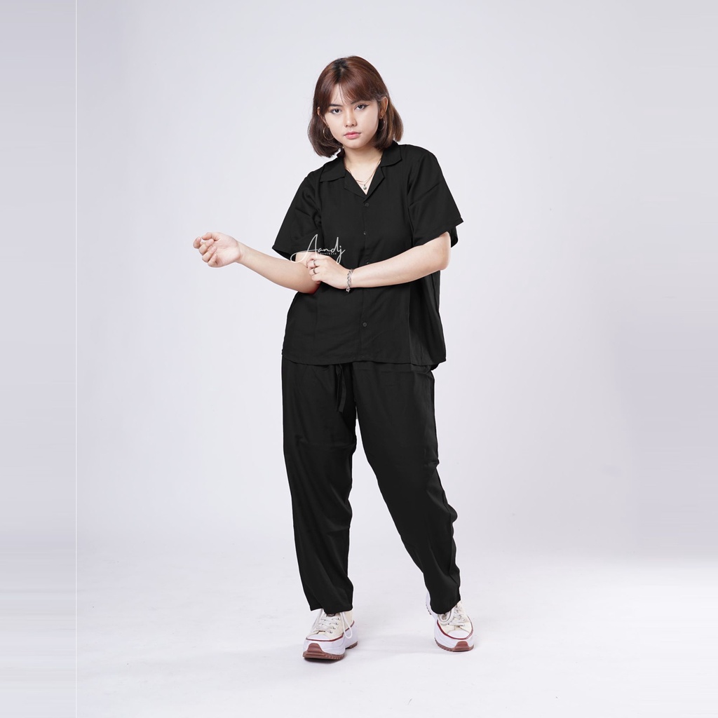 ONE SET BAJU TIDUR PIYAMA WANITA RAYON PIYAMA KANCING HITS PIYAMA KANCING BUSUI