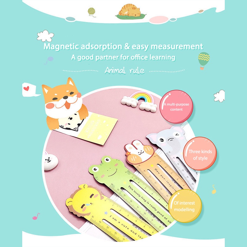 COD❤️Penggaris Lucu Animal Pembatas Magnet Kertas Penguasa Kreatif Skala 15 Cm Lucu Kartun Magnetik Lembut Zodiak Bookmark Alat Tulis Siswa-A.one