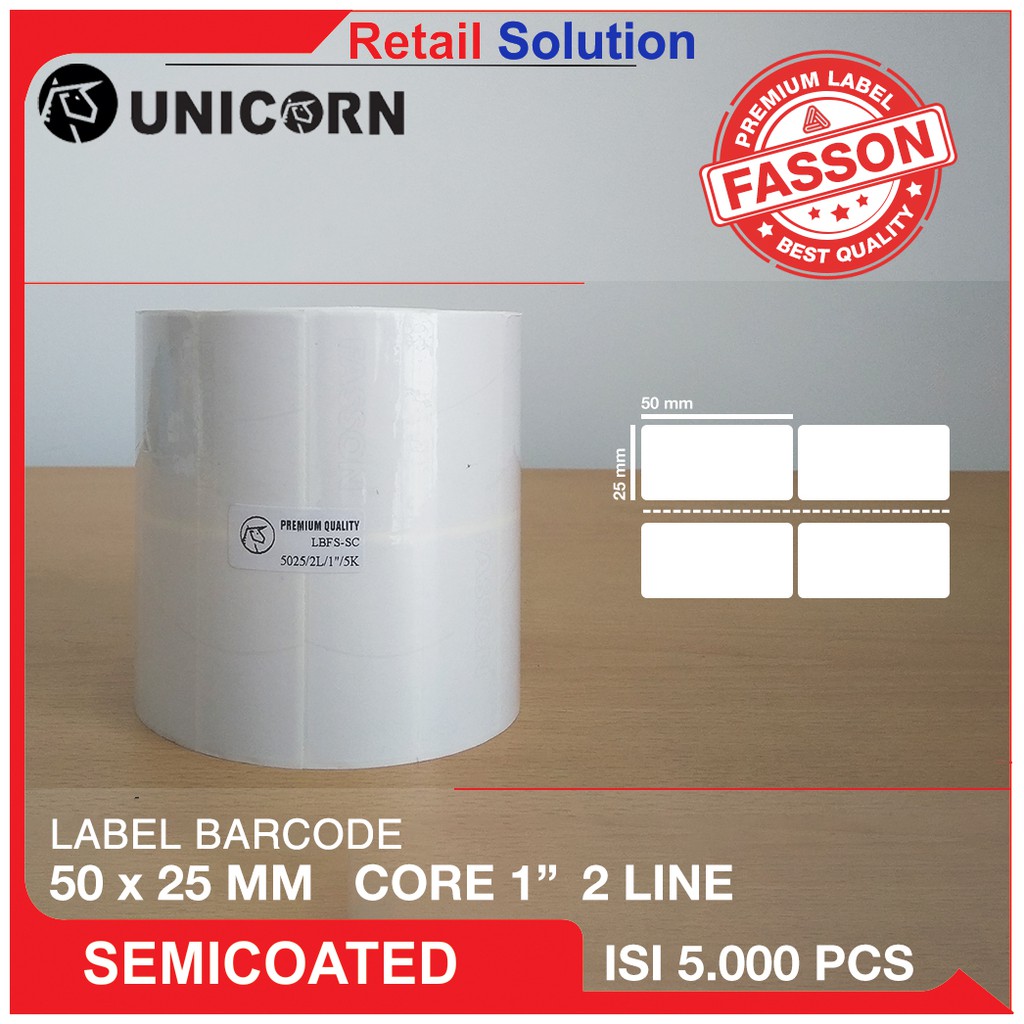 Stiker Label Barcode Semicoat 50x25 mm / 50 x 25 mm / 50x25mm