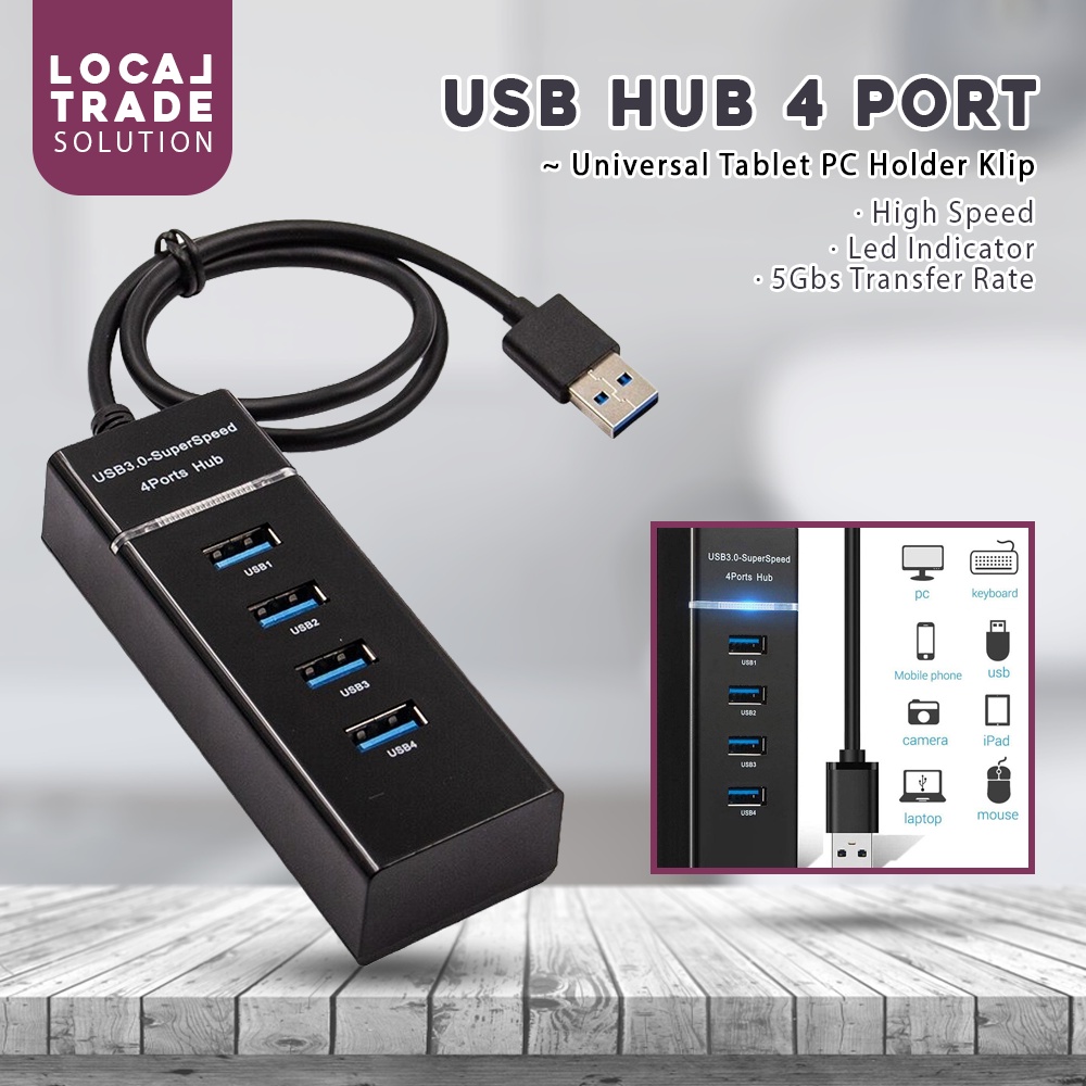 USB Hub 4 Port High Speed USB 3.0 Transfer Rate 5Gbps Plug and Play Adapter HUB Multifungsi Bisa Untuk Mouse Keyboard Bluetoth Dongle