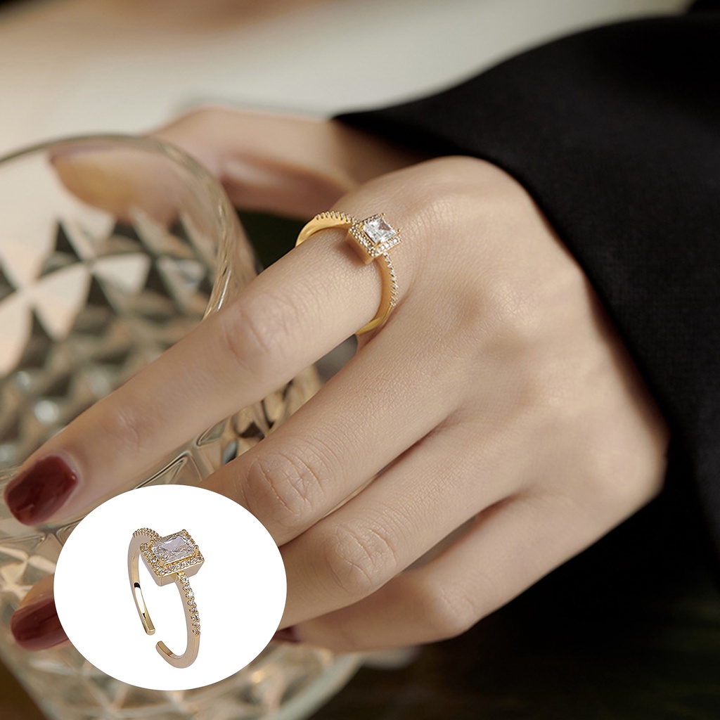 Hu Hu Hu Hu Hu Alat Bantu Pasang Kacamata♡ Cincin Berlian Imitasi Bentuk Kotak Model Terbuka Untuk Wanita