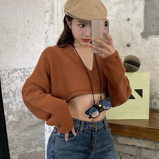 Sweater Rajut Casual Wanita Model Crop-top Lengan Panjang ...